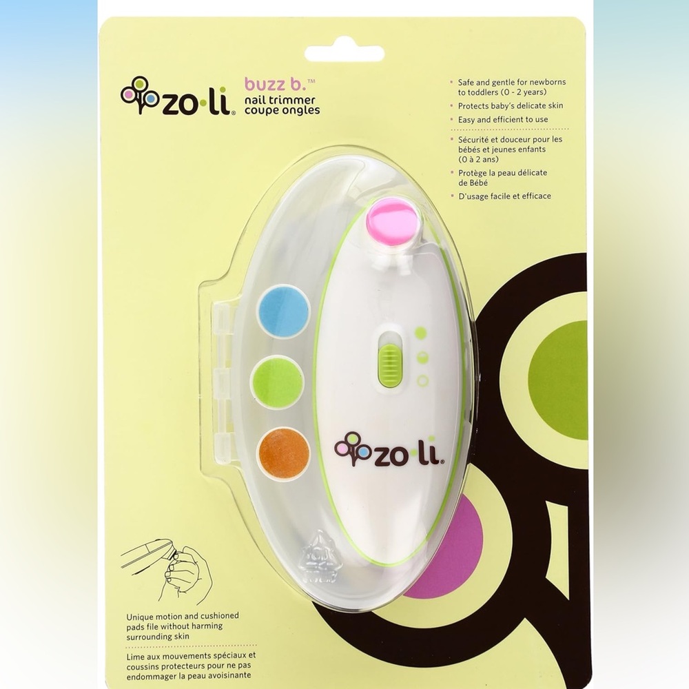 NWOT Buzz B baby electric nail trimmer file white rainbow